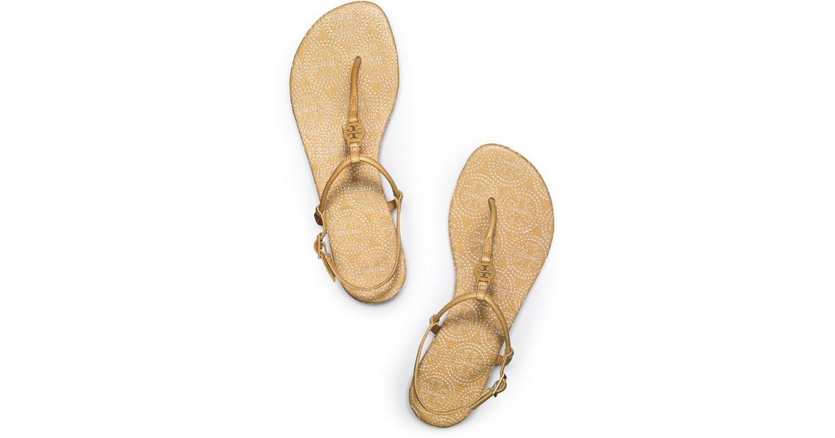Tory Burch Stitched Logo Emmy Sandals in Brown - Lyst