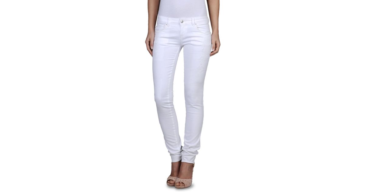 Armani Jeans Stretch Drill Ripped Skinny Jeans in White | Lyst