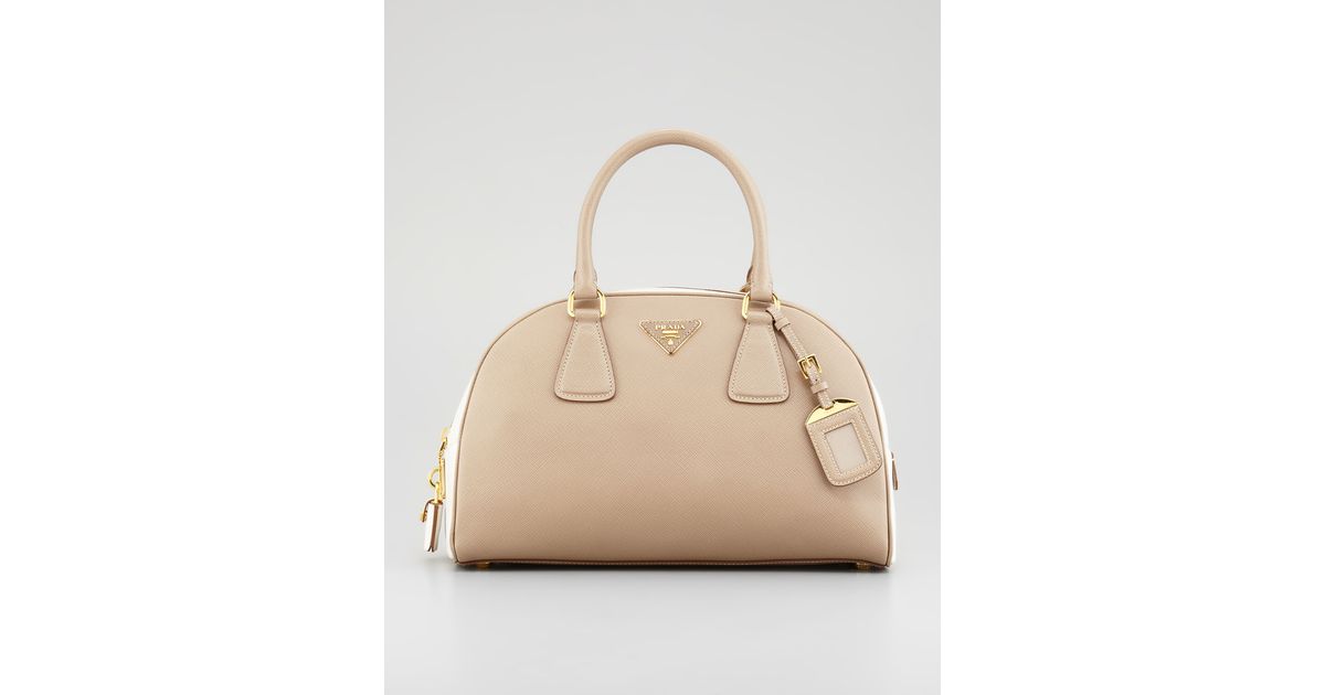 Prada Saffiano Lux Bicolor Bowler Bag in Brown (multi colors) | Lyst  