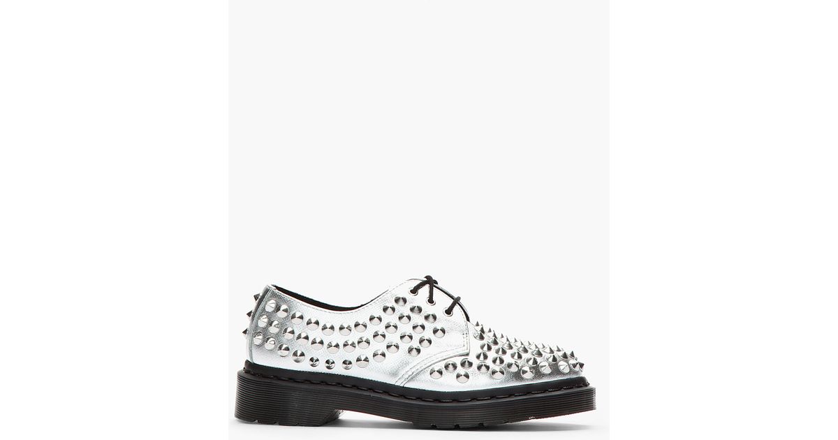 Dr. Martens Metallic Silver Studded 3eye Harlen Shoes | Lyst
