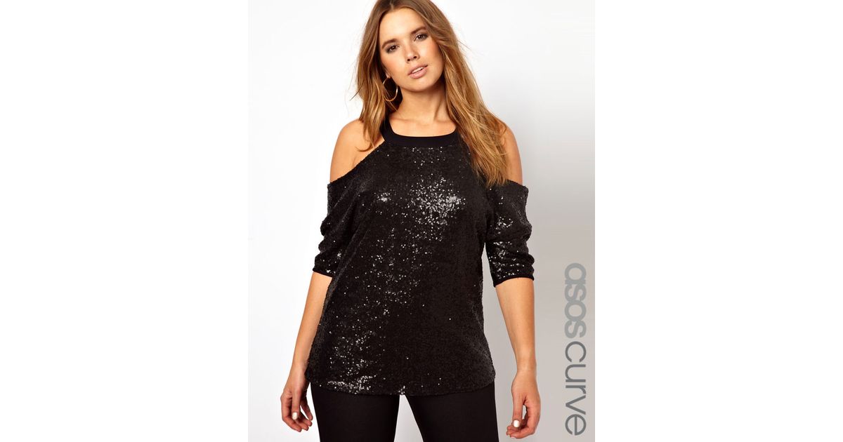 black sequin cold shoulder top