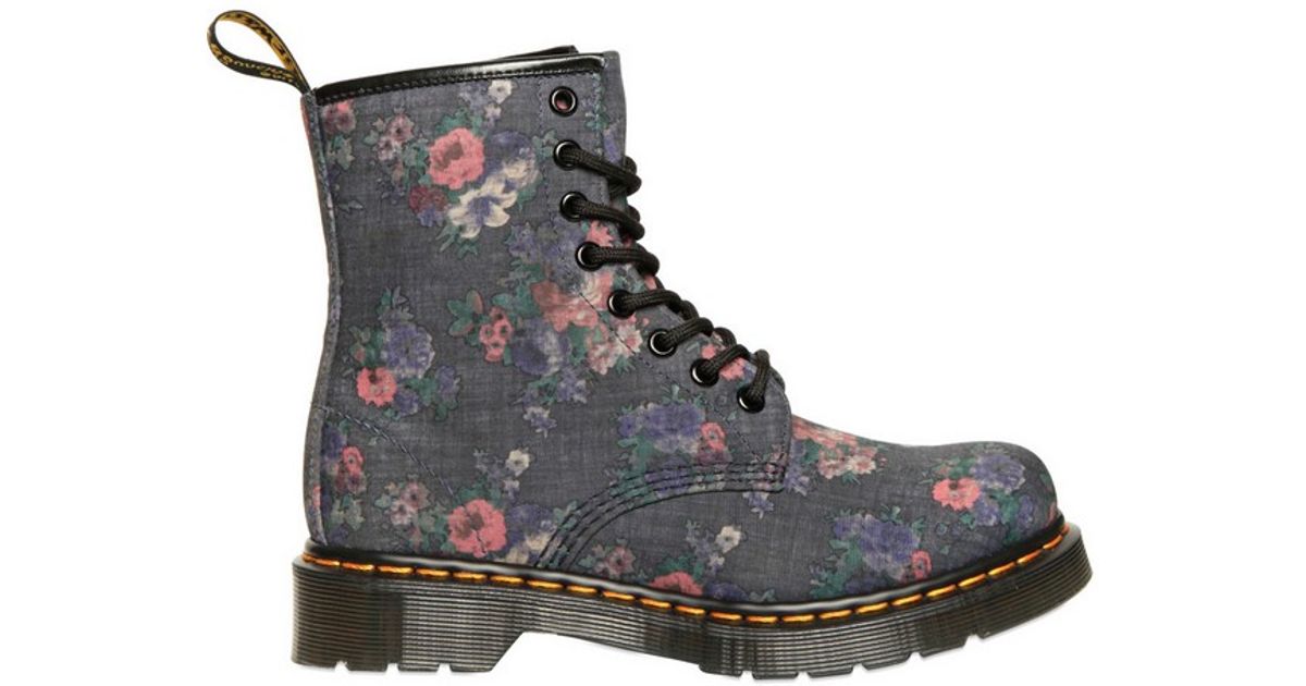 Dr. Martens 30mm Floral Printed Denim Boots in Gray - Lyst