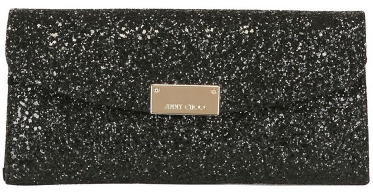 Jimmy Choo Riane Glitter Fabric Clutch in Black - Lyst