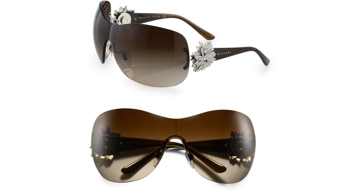 BVLGARI Crystal Starburst Oversized Shield Sunglasses in Brown | Lyst