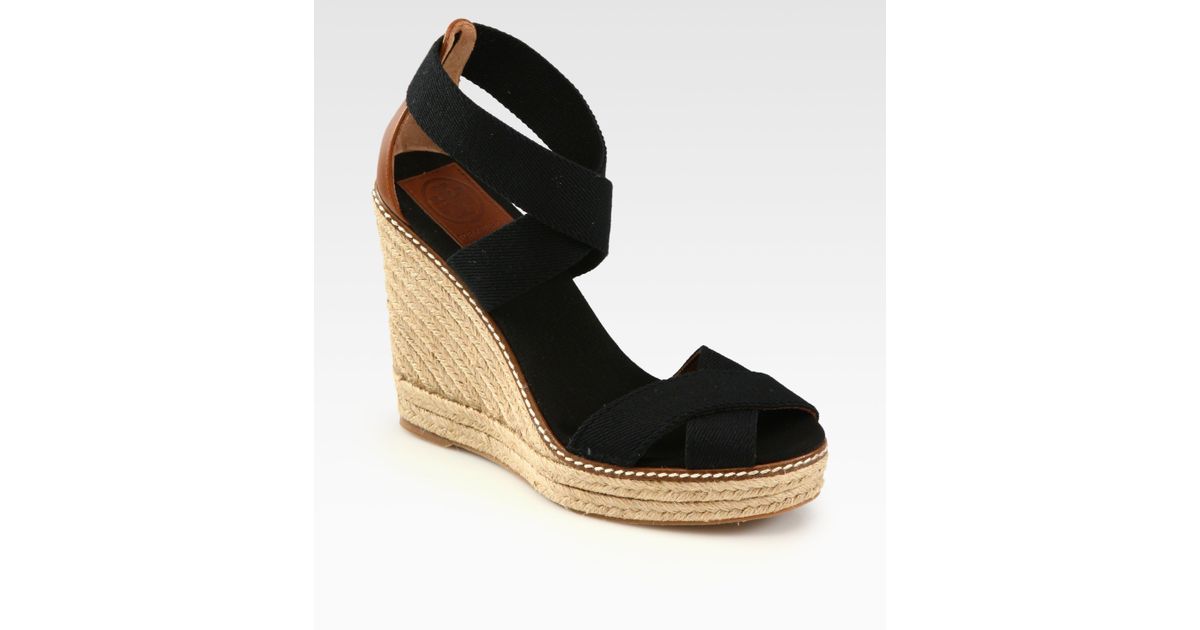 Tory Burch Adonis Canvas Espadrille Wedges in Black | Lyst