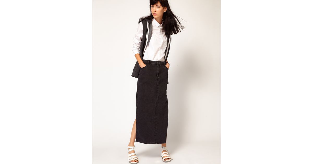 black denim maxi skirt