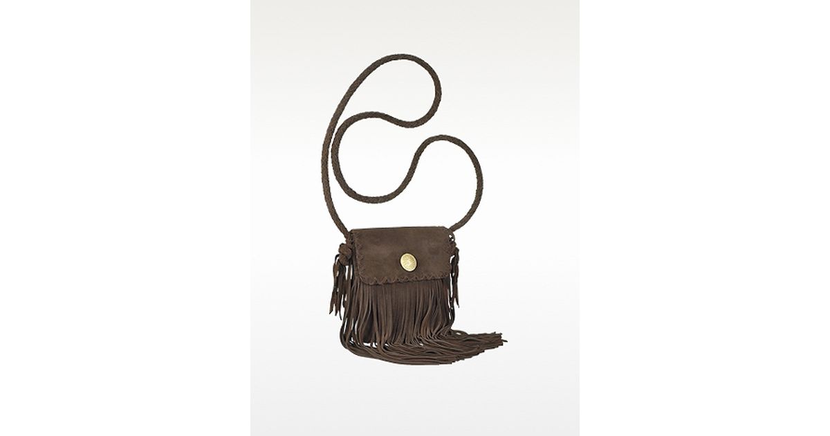 Ralph Lauren Collection Fringed Flat Suede Crossbody Bag in Dark Brown (Brown) - Lyst