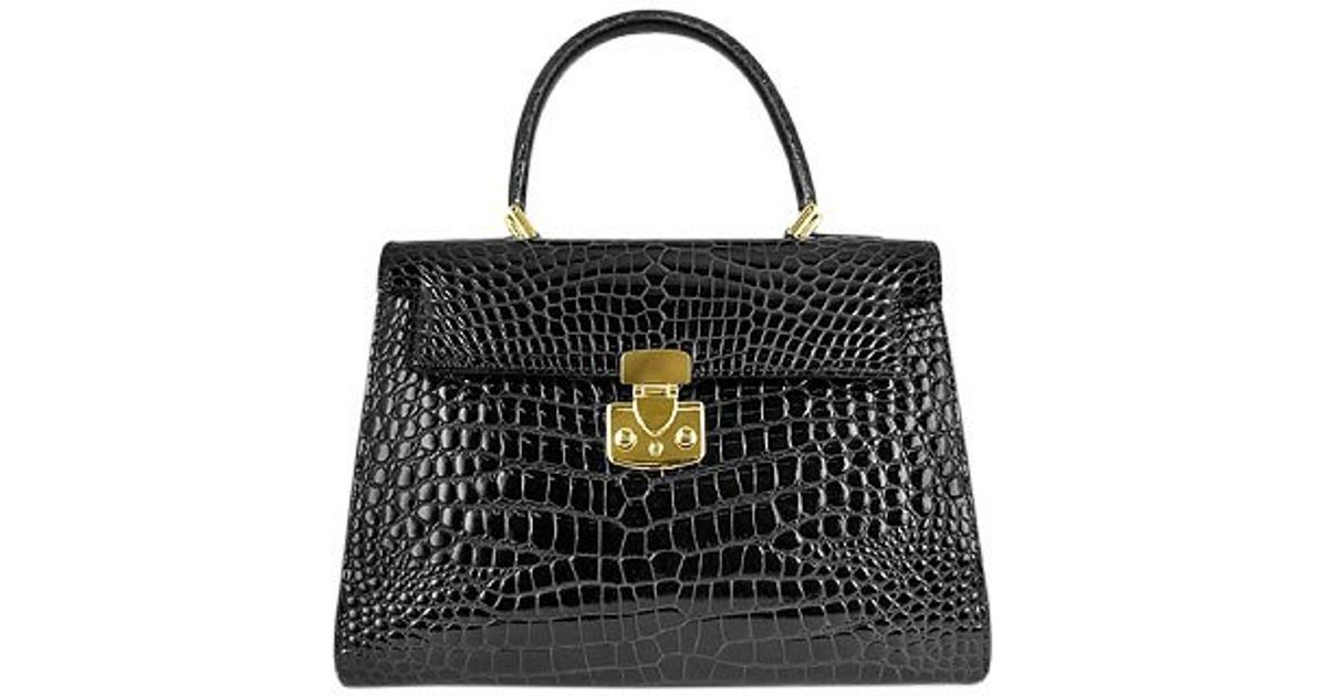 Fontanelli Shiny Black Croco Style Leather Handbag