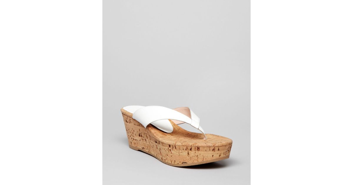 Stuart Weitzman Platform Wedge Thong Sandals Clasp Cork in White Lyst