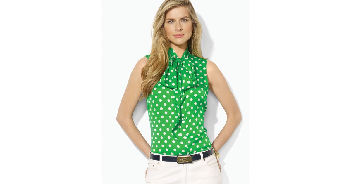 green and white polka dot blouse
