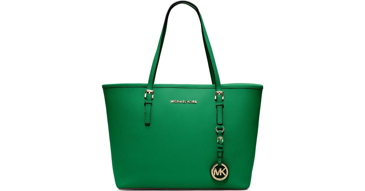 Michael michael kors Small Jet Set Saffiano Travel Tote in Green ...