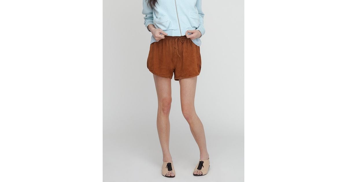 Ganni Ingrid Suede Shorts in Brown - Lyst