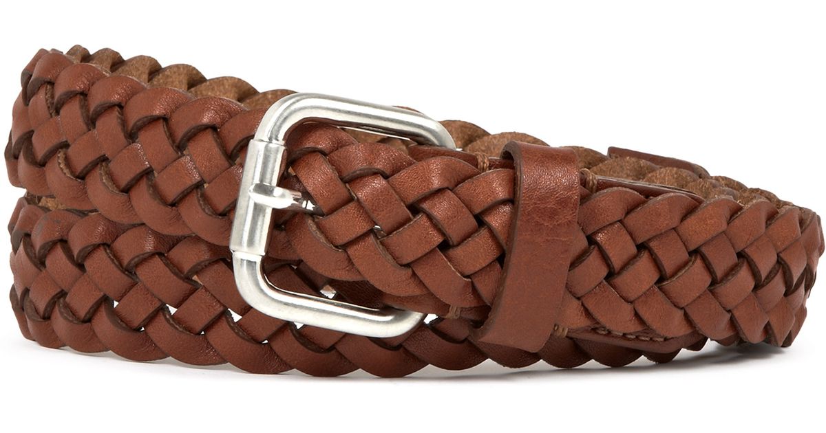 Reiss Kupple Lattice Weave Trimmed Leather Belt in Mid Brown (Brown ...