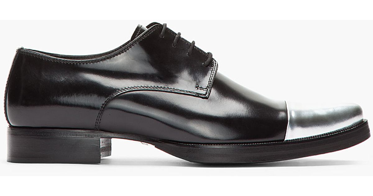 DSquared² Black Silver Cap Toe Derby Leather Dress Shoes for Men | Lyst