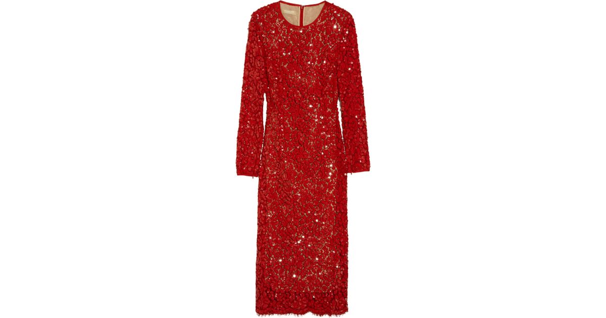 Michael Kors Sequined Lace Dress in Red | Lyst