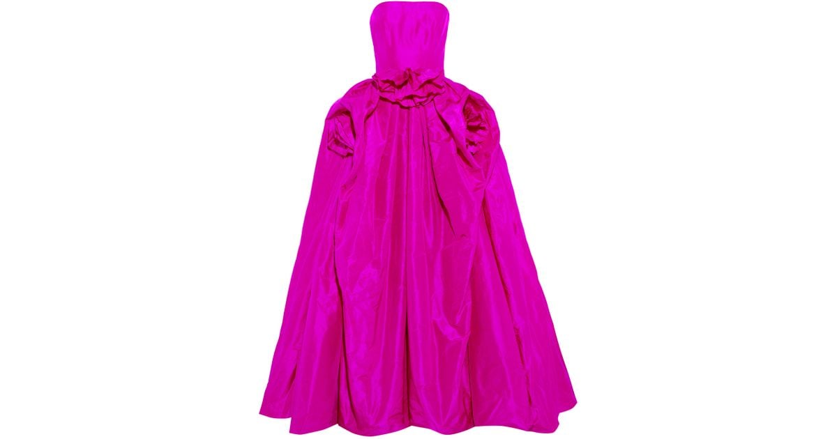 Oscar de la Renta Ruched Strapless Silk Gown in Pink | Lyst