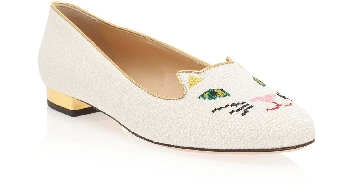 Charlotte Olympia Cross Stitch Kitty Flats in Ivory (White) Lyst