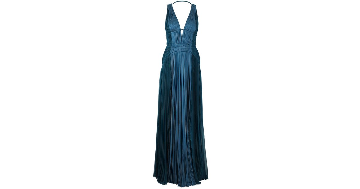 J. Mendel Sleeveless Pleated Gown with Cording in Blue - Lyst