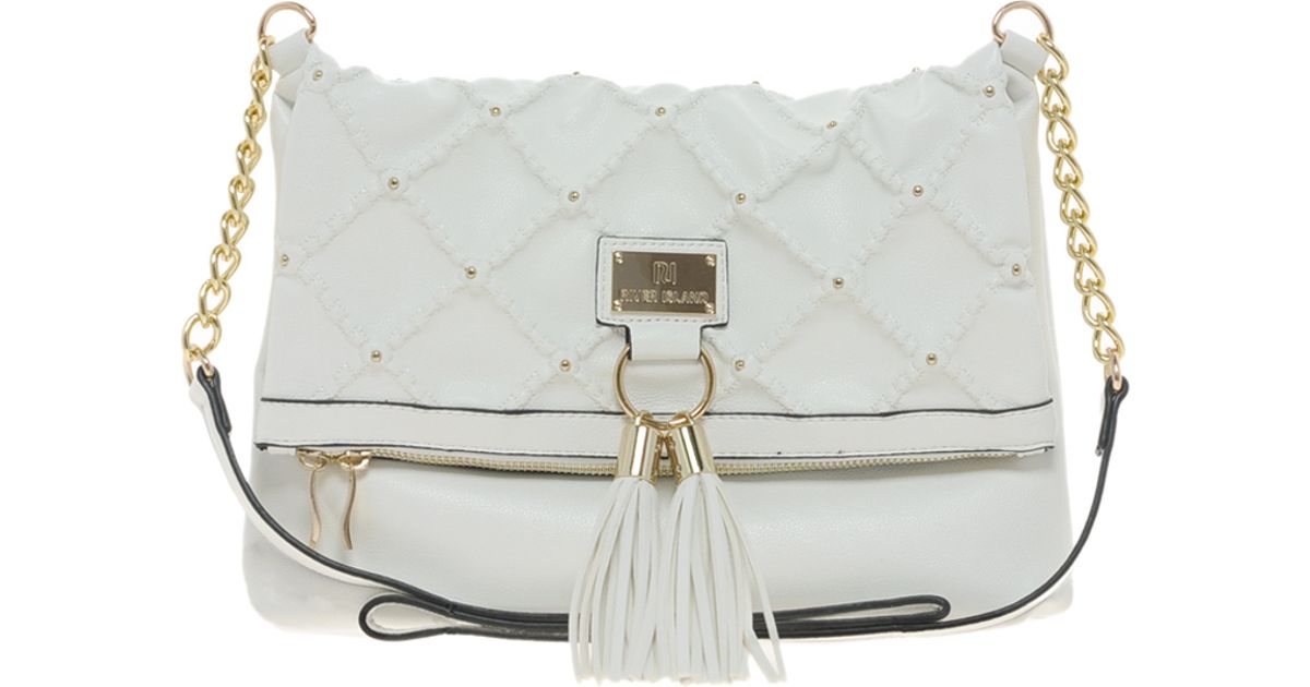 River Island White Quilted and Studded Tassel Messenger Bag Lyst
