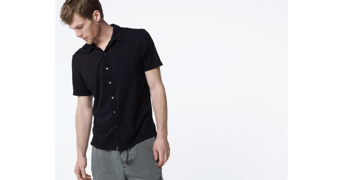 James Perse Full Button Front Polo in Black for Men - Lyst