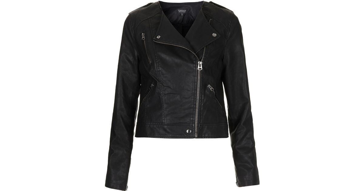 Top Collarless Biker Jacket In Black Lyst