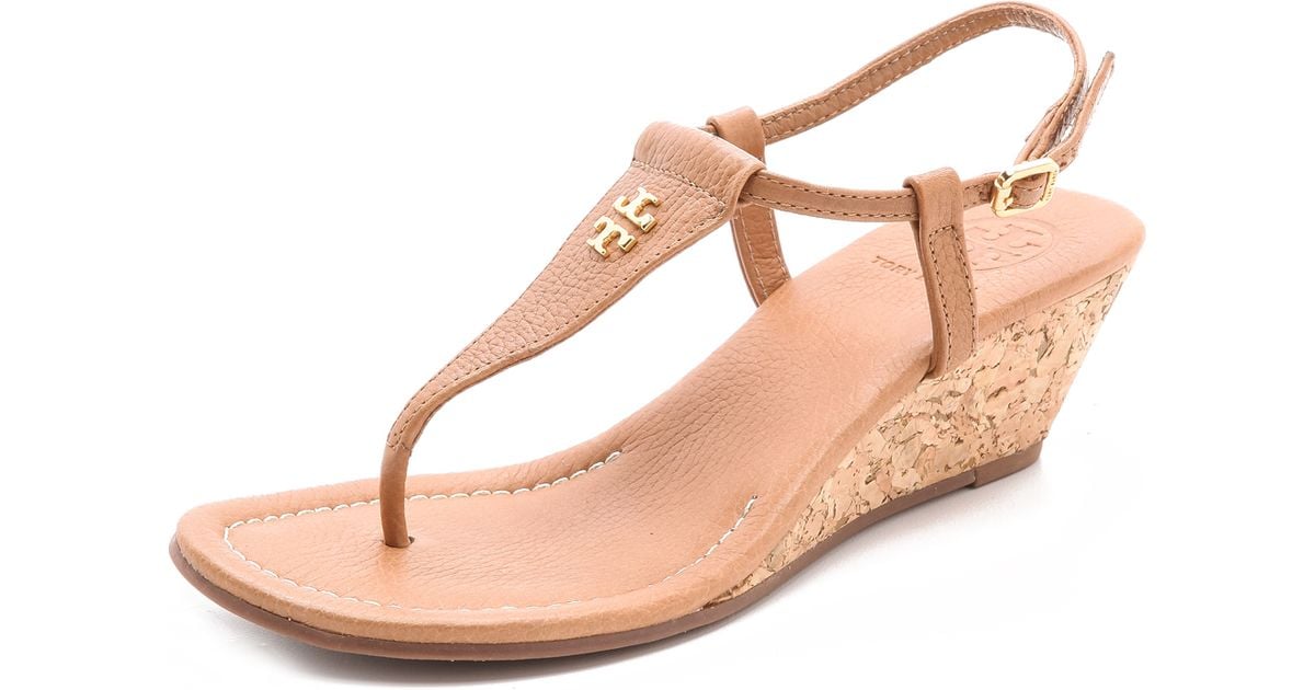 Tory Burch Britton Wedge Thong Sandals in Brown | Lyst