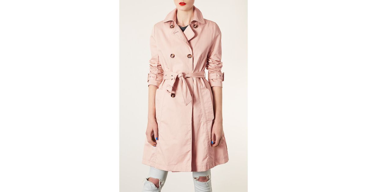 Topshop Unlined Seamed Trench Coat in Pink | Lyst