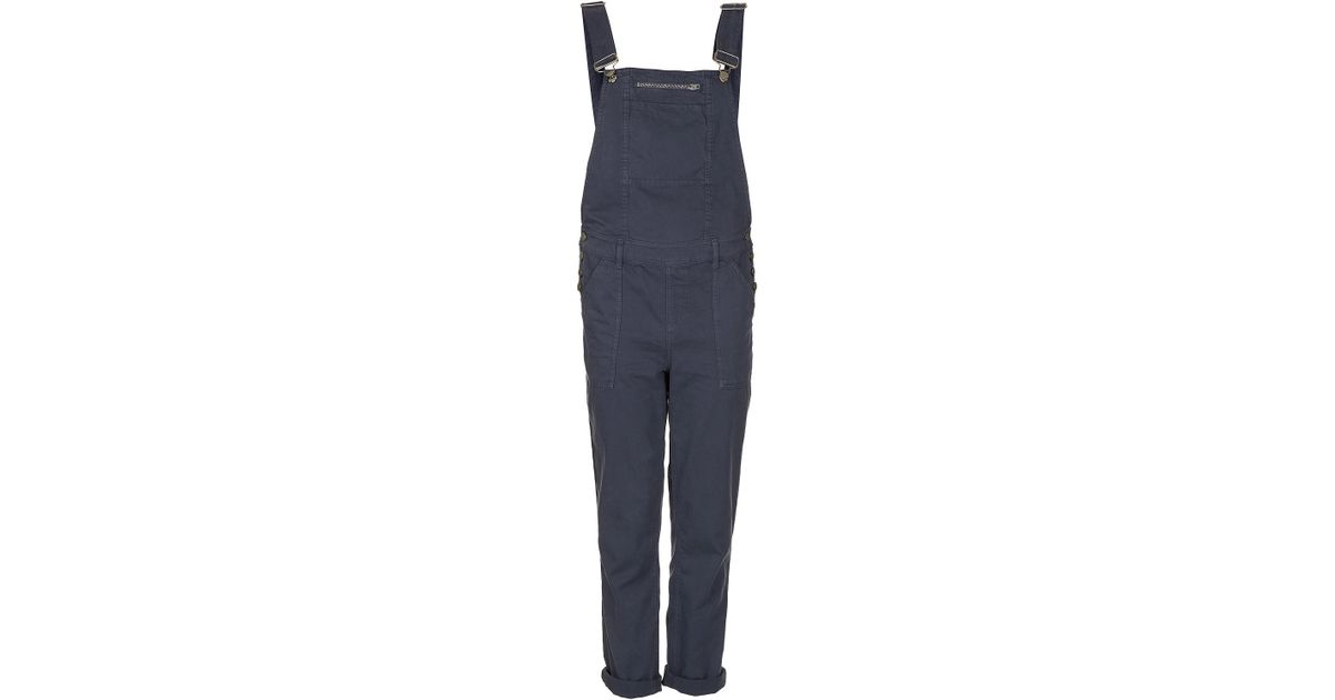 TOPSHOP Navy Washed Dungaree Jumpsuit in Navy Blue (Blue) - Lyst