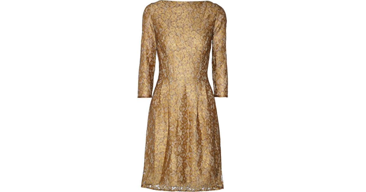 Issa Gold Babushka Lace Dress in Metallic - Lyst