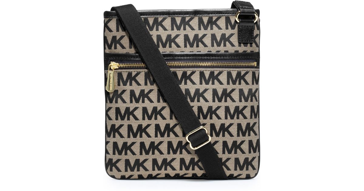 Michael Kors Large Monogram Canvas Crossbody in Natural | Lyst