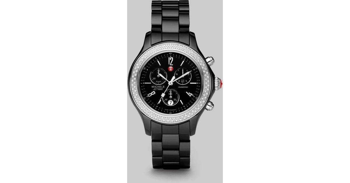 Michele Jetway Ceramic Diamond Chronograph Watch in Black Lyst