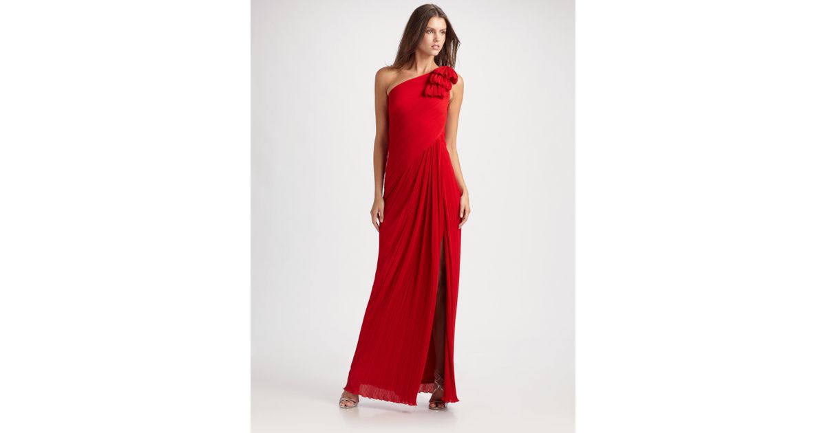 tadashi shoji one shoulder crepe gown