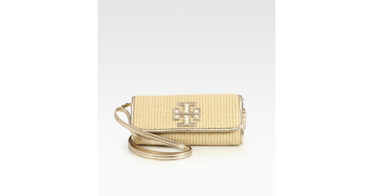 Tory Burch Stacked T Straw Clutch in Natural Silver (Metallic) Lyst