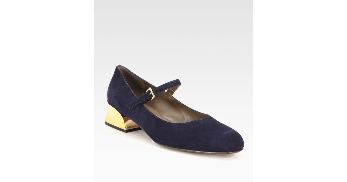 Marni Suede Mary Jane Pumps in Navy (Blue) - Lyst