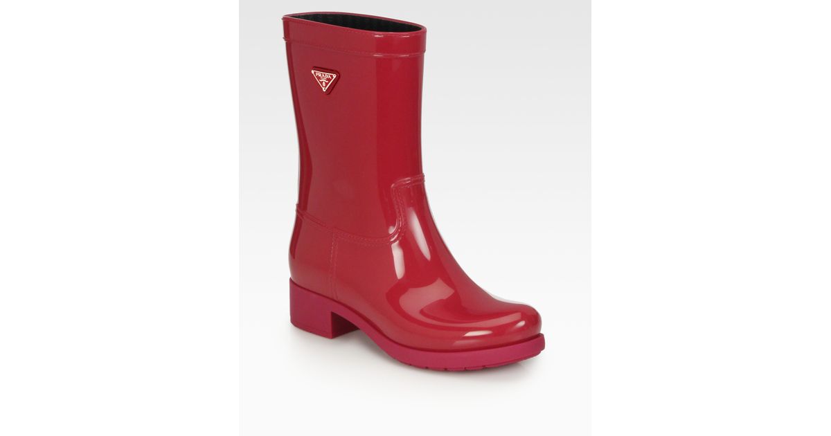 Prada Short Logo Rain Boots in Red | Lyst