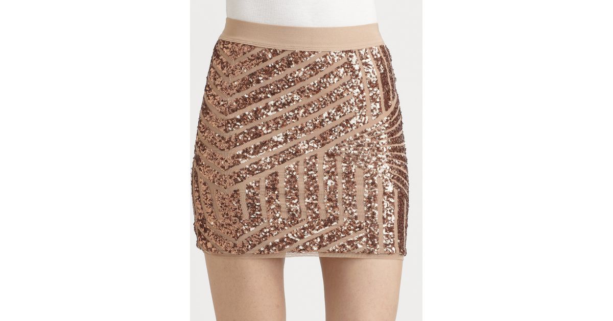 BCBGMAXAZRIA Paxton Sequined Skirt in Rose Gold (Pink) - Lyst