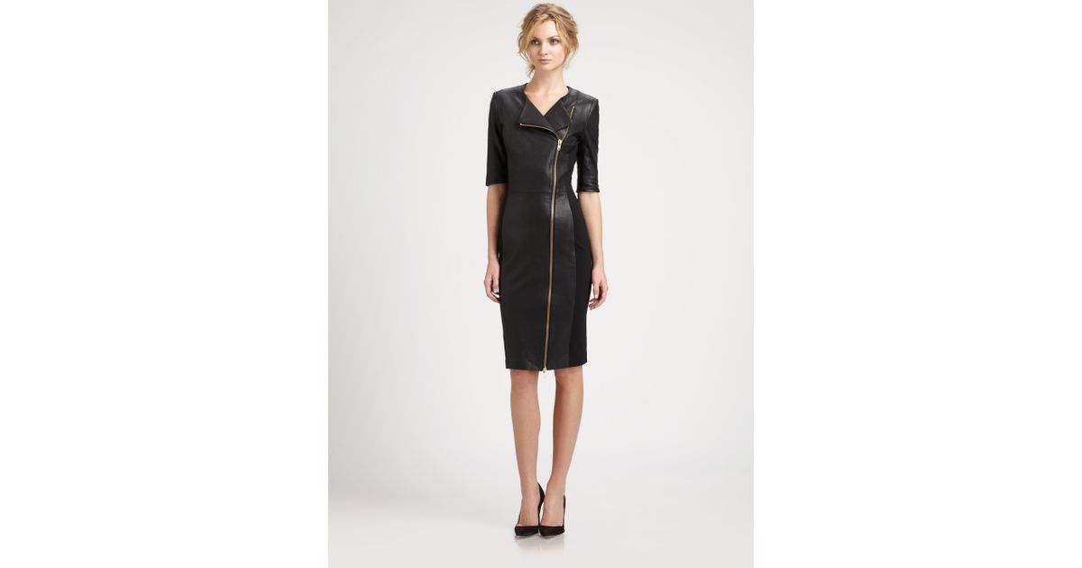 By Malene Birger Asymmetric Zip Leather Dress in Black Lyst