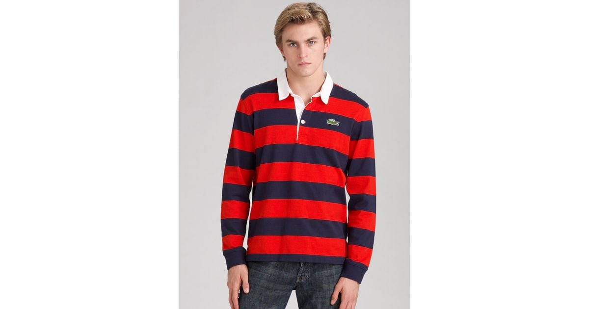 Lacoste Rugby Shirt in Red-Navy Blue 