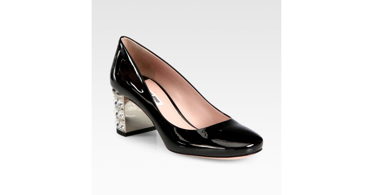 Womens Shoes Heels Pump shoes Miu Miu Patent Leather Slingback Pumps in Black 