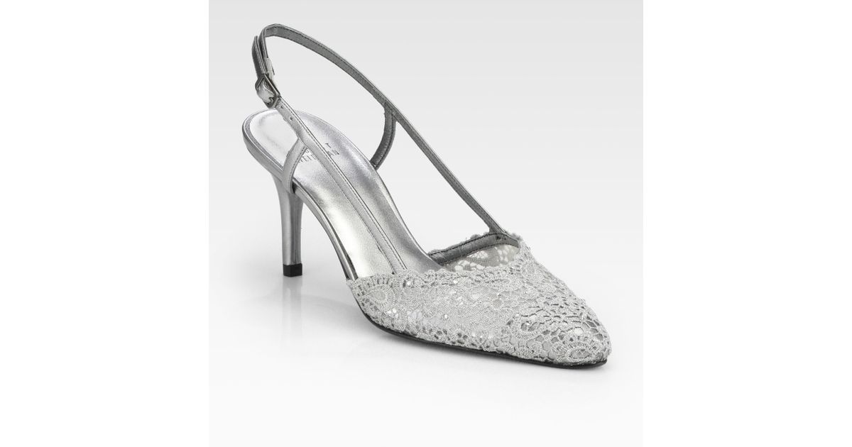 silver sling back pumps