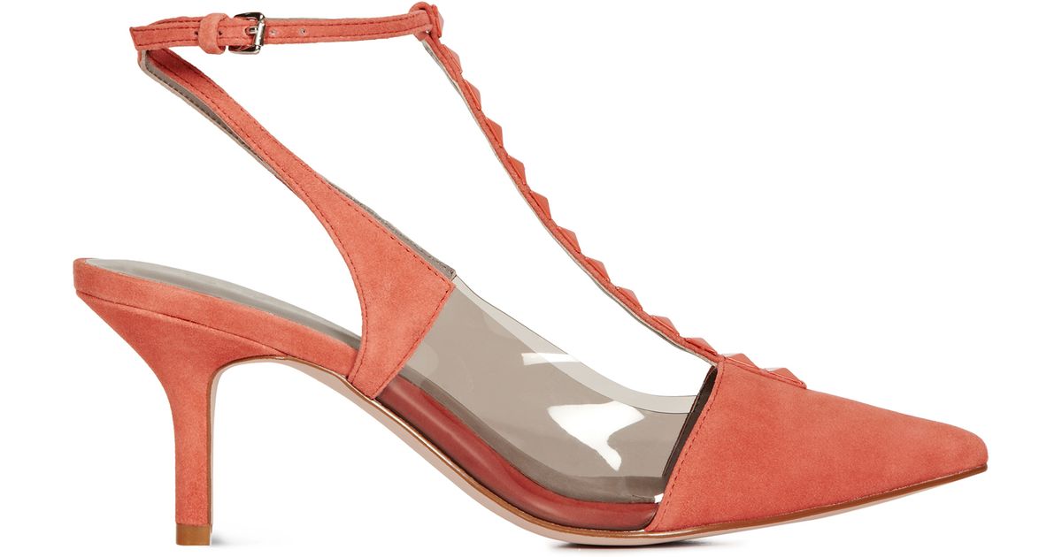 coral kitten heel sandals