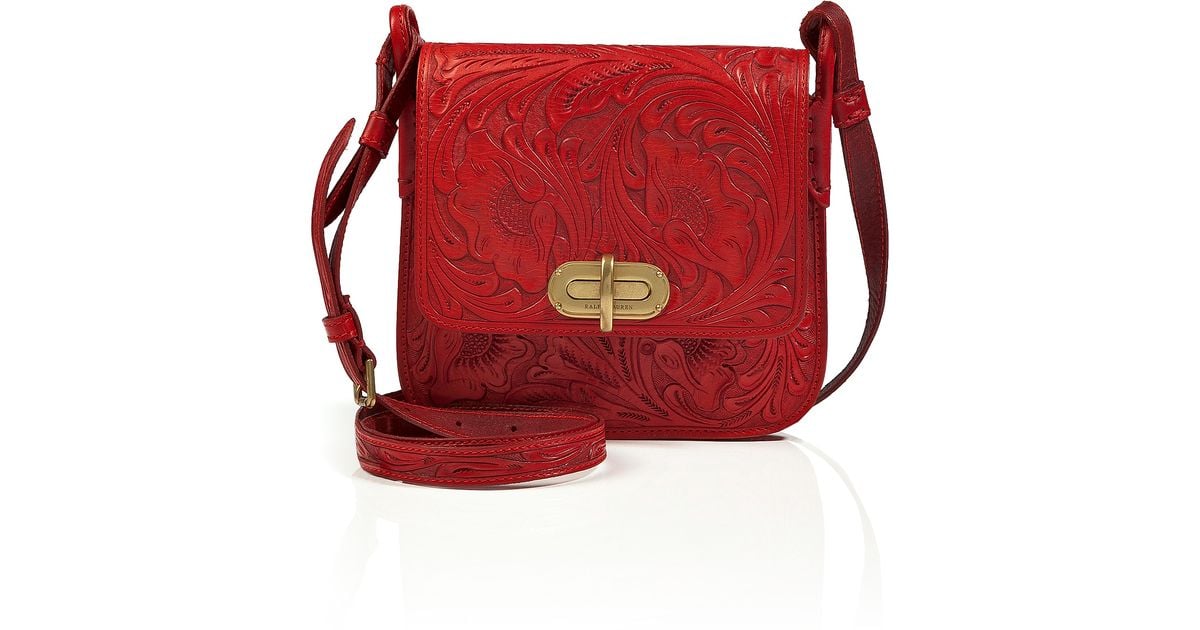 Lyst Ralph lauren collection Tooled Leather Crossbody Bag in Red