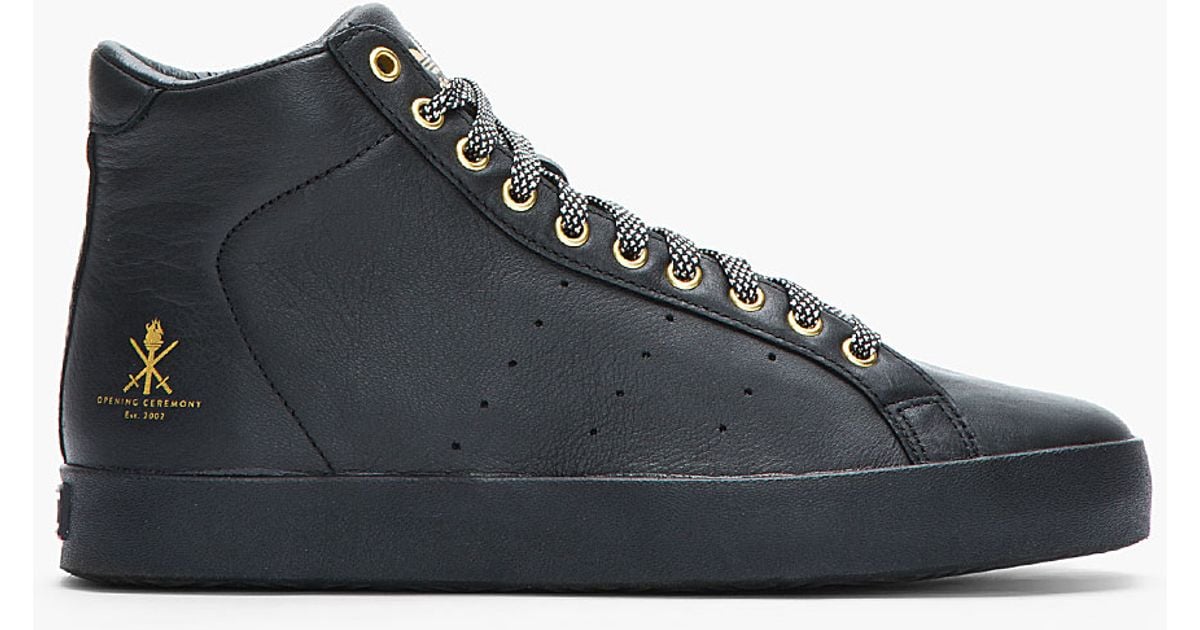 Opening Ceremony Black and Gold Leather Rod Laver Vintage Midtops for Men - Lyst