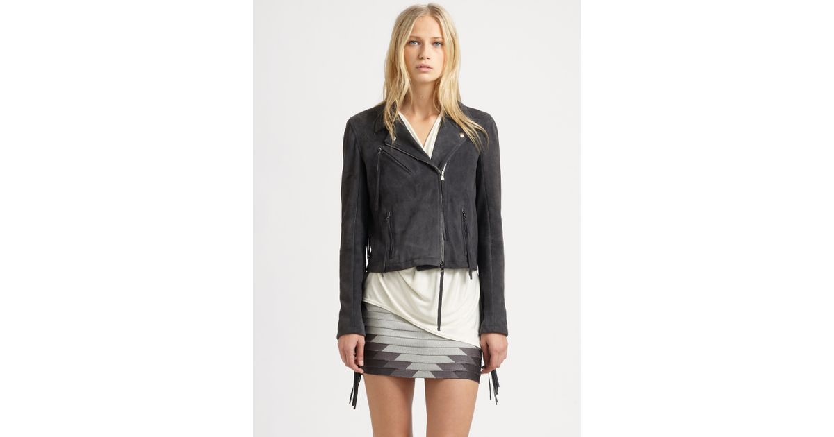 Haute Hippie Gray Suede Fringe Motorcycle Jacket Lyst