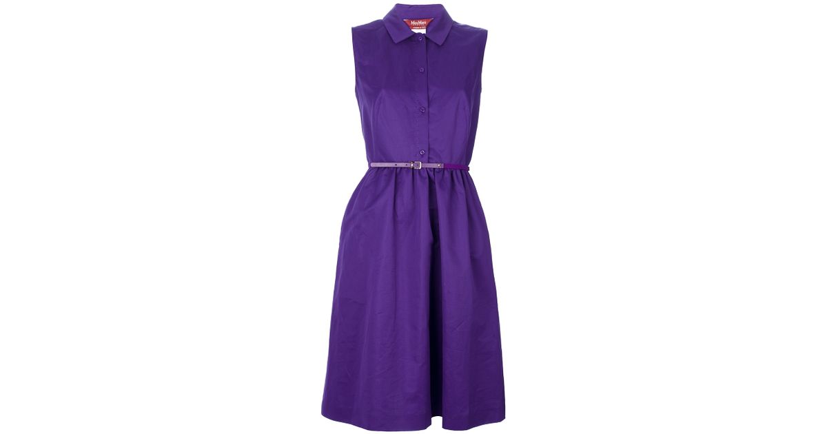 Max Mara Studio Sleeveless Belted Shirt Dress in Purple | Lyst