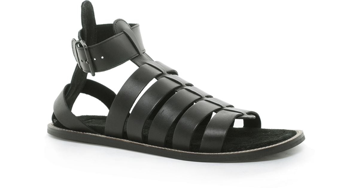 asos design gladiator sandals in black leather with chunky sole