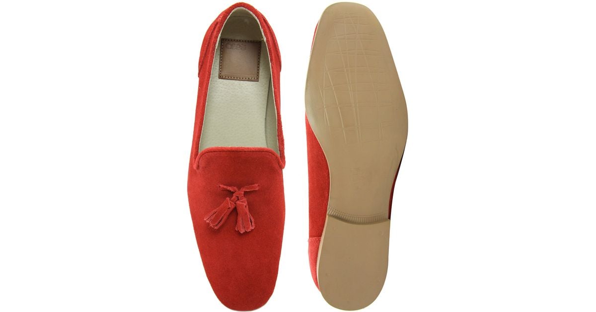 ASOS Tassel Loafers in Suede in Red for Men Lyst