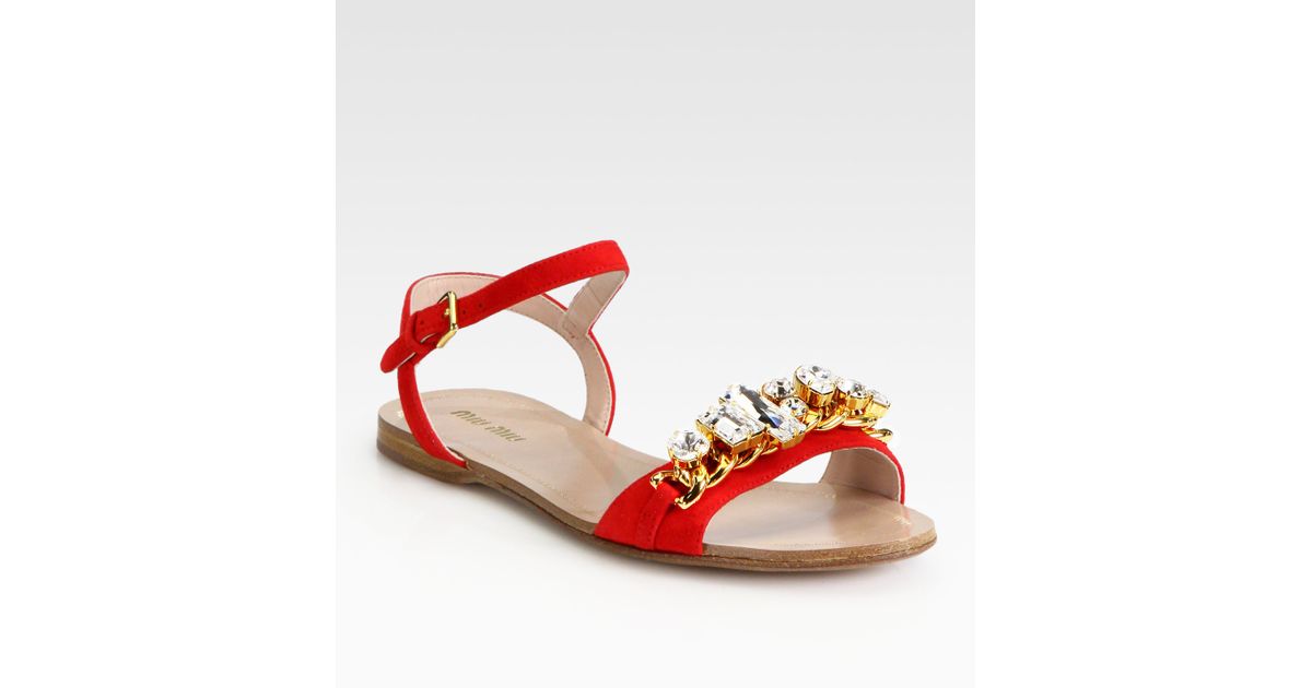 miu miu jeweled flat sandals