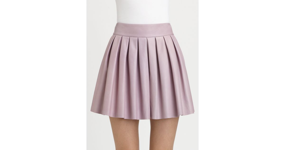 Alice + Olivia Box Pleat Leather Skirt in Light Purple (Purple) | Lyst