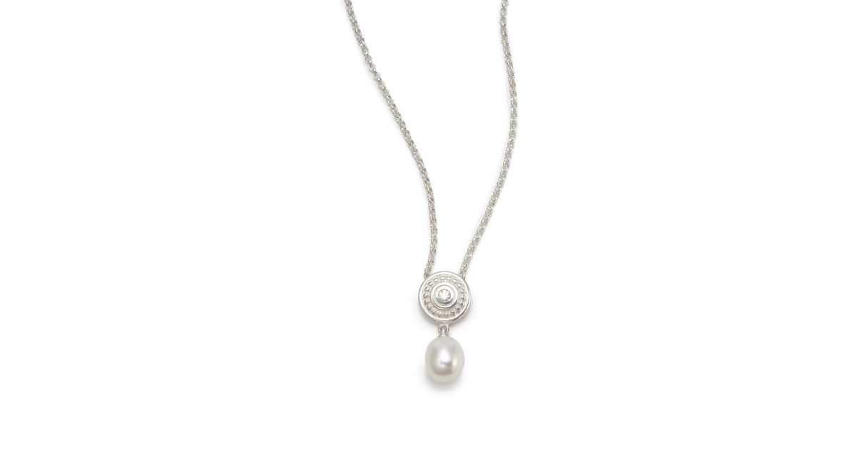 Slane 7mm Oval Freshwater Pearl Diamond Necklace In Silver Metallic Lyst - Slane Bee Pendant Necklace Slane 7mm Oval Freshwater Pearl Diamond Necklace In Silver Metallic Lyst - Slane Bee Pendant Necklace